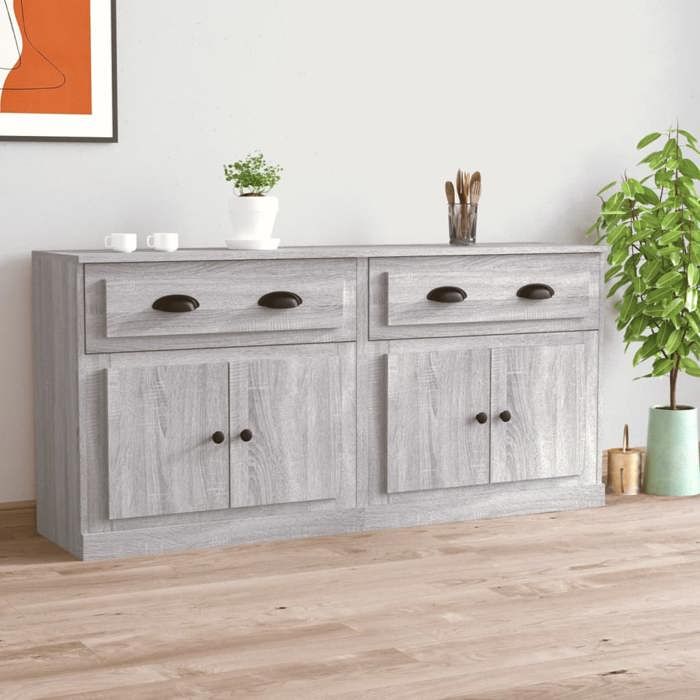 Gris Buffets - Vitrine bahut - armoire console Pour cuisine 2 pcs Sonoma gris - Bois dingénierie 7298845