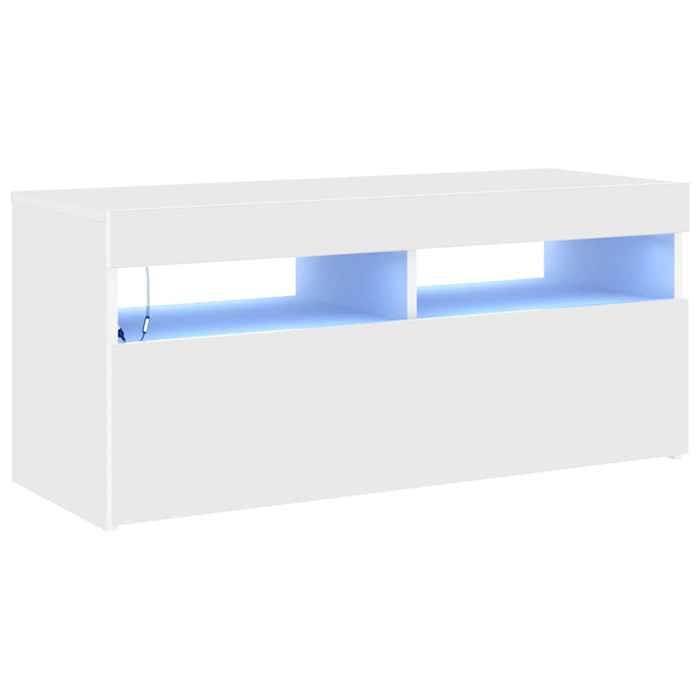 “Winter SaleTOP Armoire TV classique Blanc - Meuble TV avec lumières LED blanc 90x35x40cm PRO64936