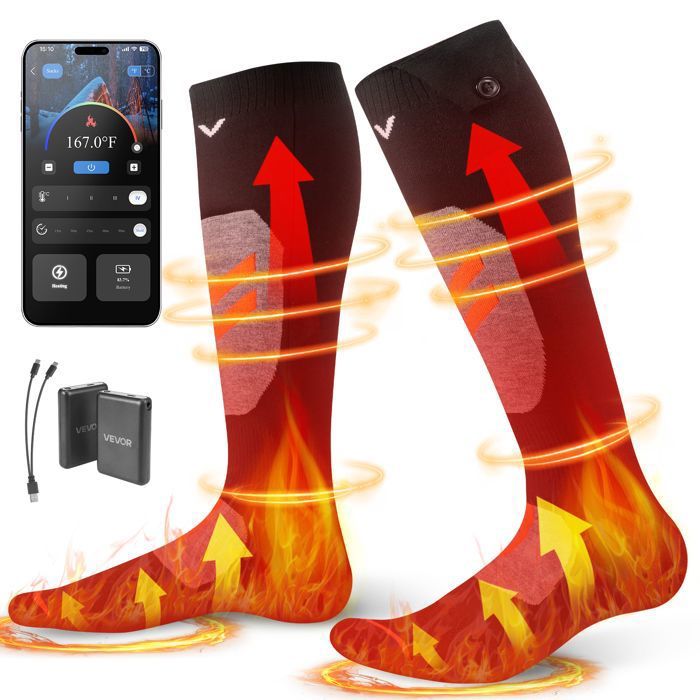 Chaussettes Chauffantes Femme Homme à Batterie Rechargeables Électrique-VEVOR-5000 mAh-4 Niveaux de Chauffage-XL