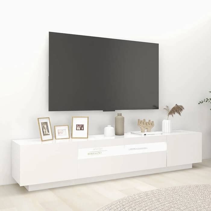 NEUF Armoire TV - Blanc - Meuble TV - TABLE TV - avec lumières LED - Blanc 200x35x40 cm - TT2882