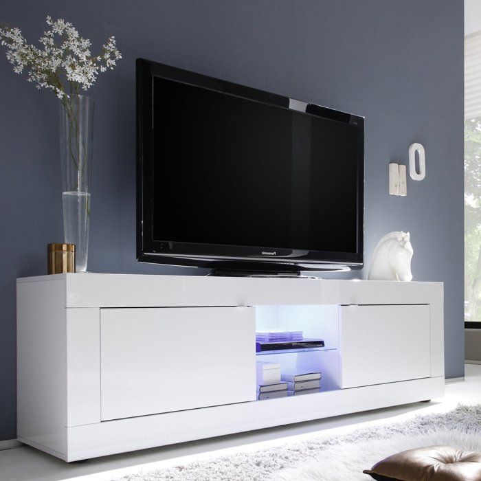 Meuble TV Massaia Dmora en bois noble blanc brillant 180x43x56h cm Meuble TV Massaia Dmora en bois noble blanc brillant 180x43x56h cm