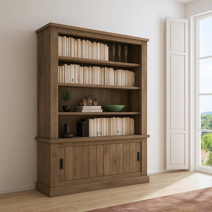 Bibliothèque Evandro Dmora en Bois Noblé Marron Noyer 122x40x203h cm Bibliothèque Evandro Dmora en Bois Noblé Marron Noyer 122x40x203h cm