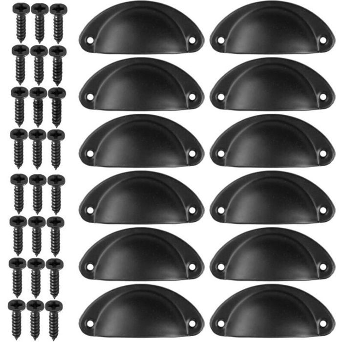 Poignée de meuble rétro - PZCC - Modèle Coquille - Lot de 12 - Noir - 81x32 cm