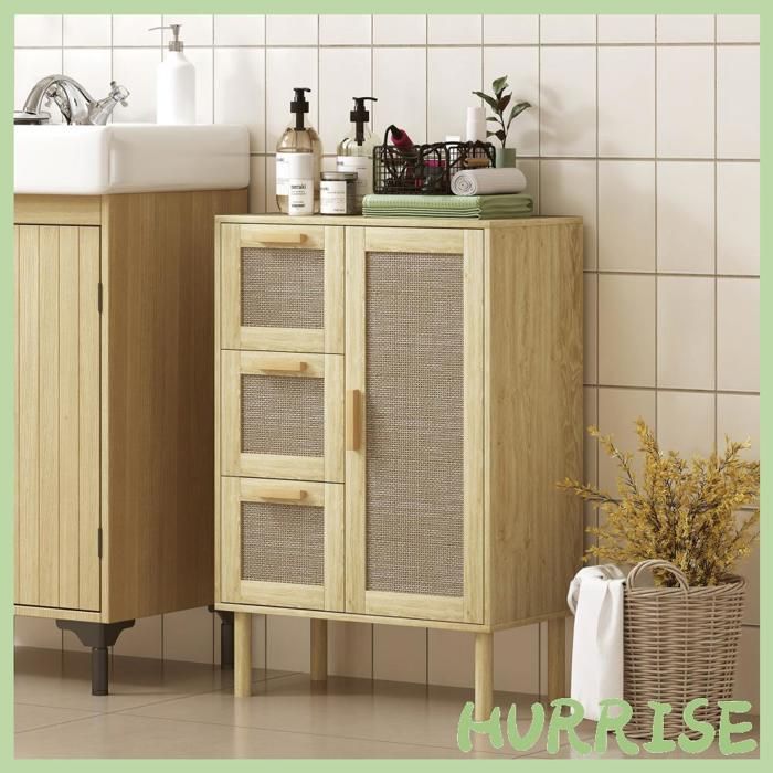 Cocosity Armoire Meuble De Rangement Style Bohème Avec 3 Tiroirs Et 3 Étagères Façade Rotin Tissé Compact 55 X 30 X 82 Cm