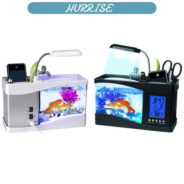Sonew boîte de rangement dhorloge avec écran LCD Multifunctional USB Mini Aquarium Fish Tank Aquarium With piscine jardin Noir