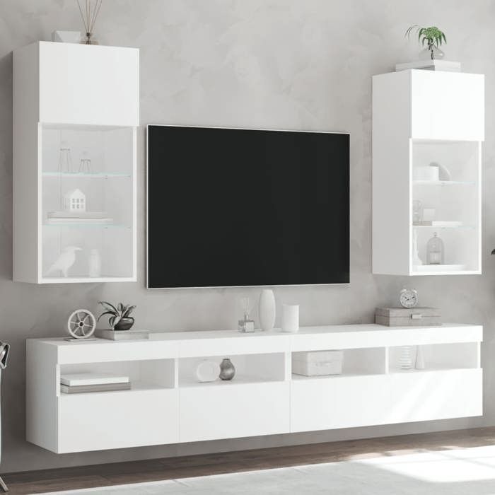 Meubles TV - lumières LED RVB（1 PC）- ZENCORE - Support téléviseur/commode hifi/ARMOIRE TV 2 pcs blanc 405x30x90
