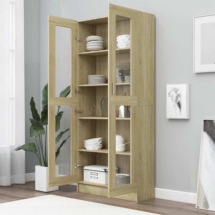 Armoire vitrine(1 PCS) - ZENCORE - Colonne Etagère à Livres - Chêne sonoma 825x305x185cm - Bois ingénierie LH54037