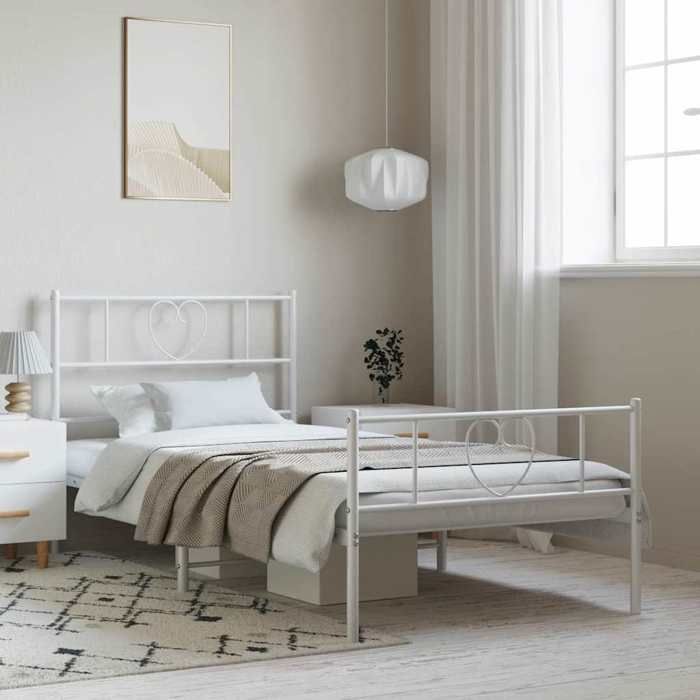 Blanc Lit simple:100x190 cm - Design classique - Structure de lit métal - et pied de lit blanc 100x190 cm 69127222147034