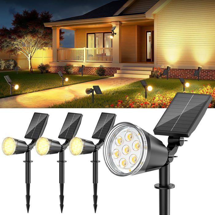 Spot solaire extérieur - Lot de 4 pièces - 1200 lumens - 120 LED - Blanc chaud - 2 modes de luminosité
