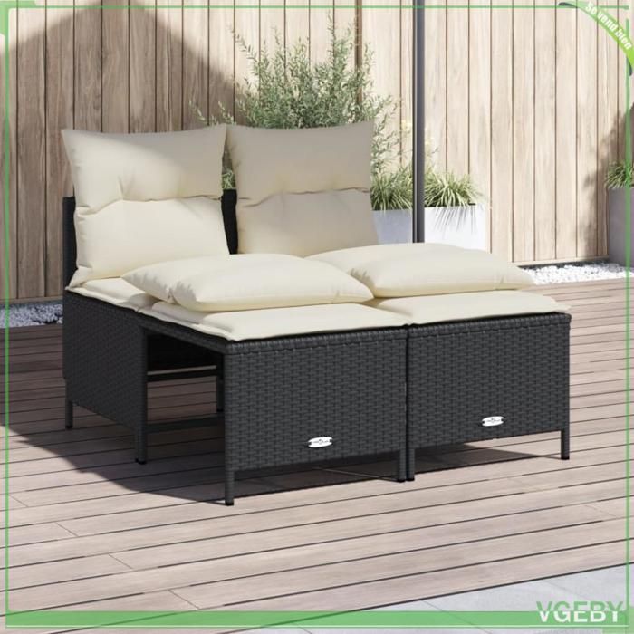 368371 Salon de jardin 4 pcs avec coussins noir résine tressée