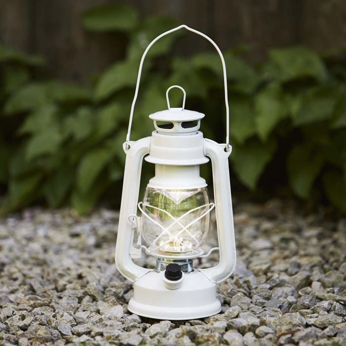Lampe Tempête en Métal Blanc avec LED Blanc Chaud à Piles