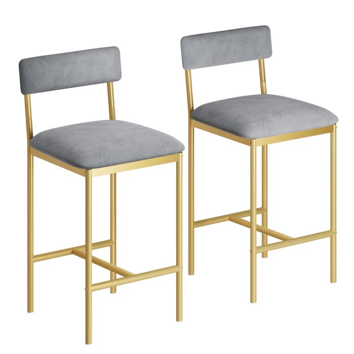 Garvee Lot 2 tabourets bar rétro : dossier repose-pieds assise large PU (65 cm). Pour cuisine îlot ou bar. Doré