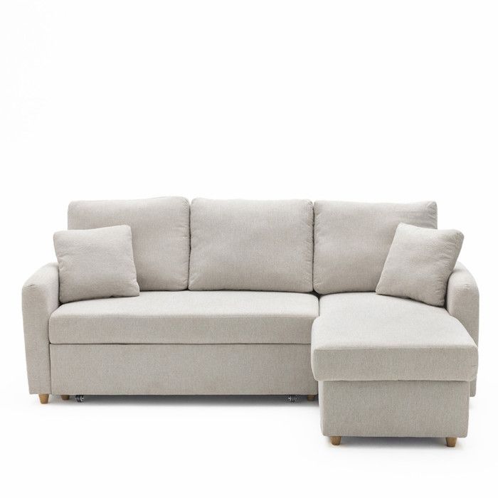 Matera - Canapé dangle réversible convertible 3 places en tissu avec coffre - Beige chiné Matera - Canapé dangle réversible convertible 3 places en tissu avec coffre - Beige chiné