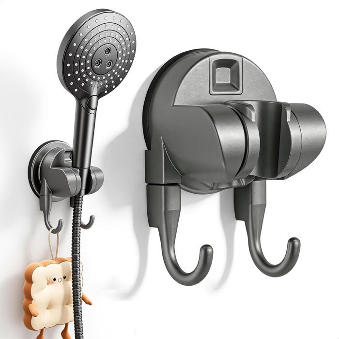 Support Pommeau De Douche VentouseAccroche Pommeau De Douche RéglableSupport Douchette Mural Avec 2 CrochetsRéutilisable [AT70]