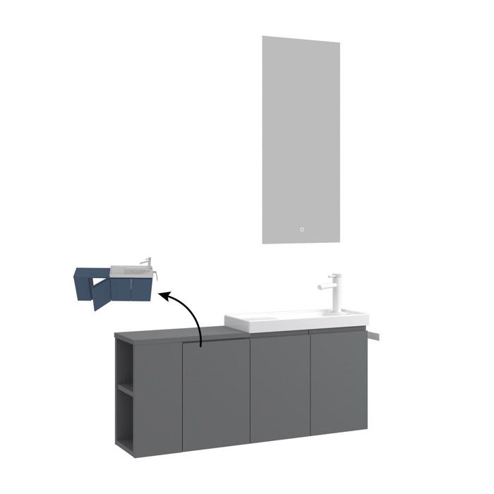 Meuble avec simple vasque et miroir Ferla 110 - 40 x 22 x 45 cm - Matte Grey