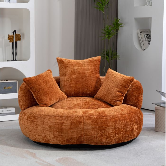 Fauteuil lounge compressé AESVAR 1 place en chenille orange avec 3 coussins sans installation
