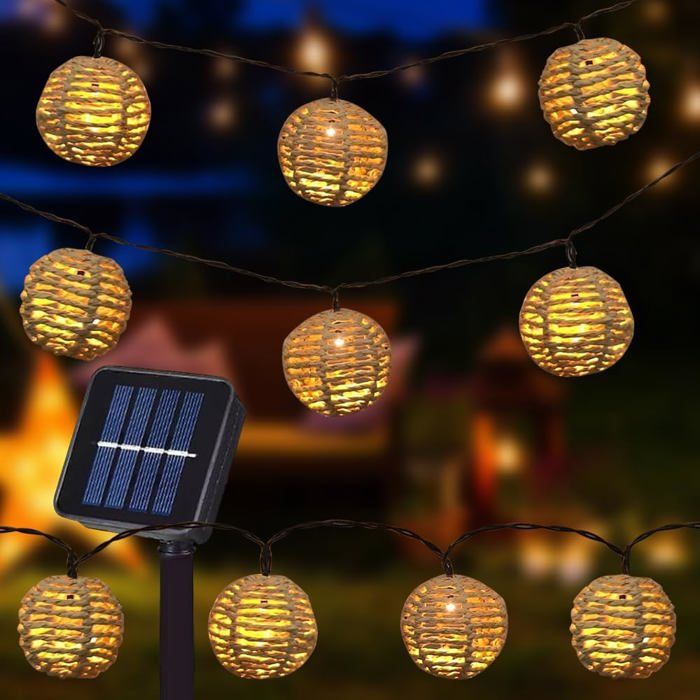 Lot De 10 Guirlandes Lumineuses Solaires À Led Pour LExtérieur En Rotin Lampions Solaires Pour Extérieur Résistant Aux Inte[Ji191]
