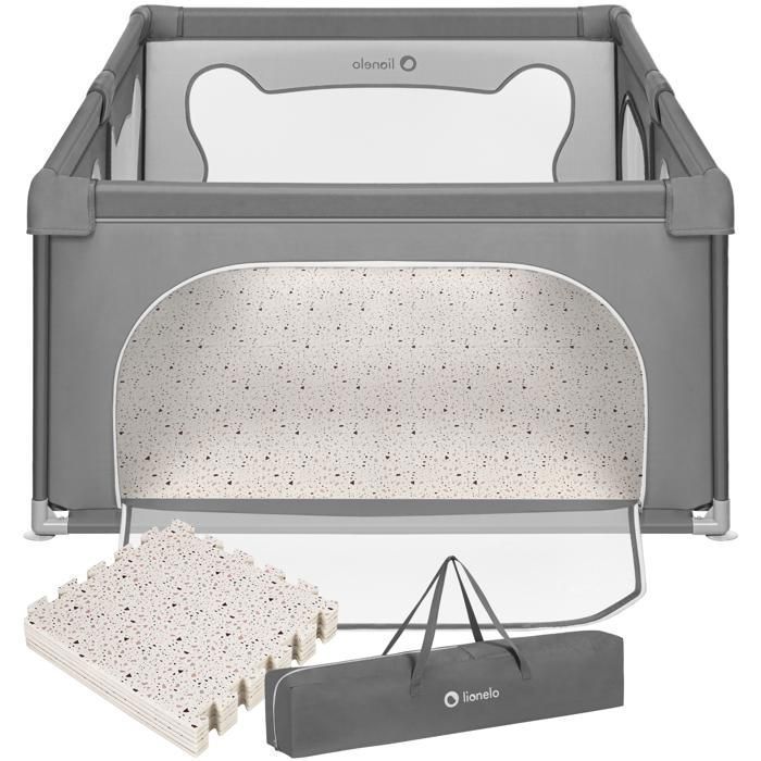 Parc bébé avec tapis puzzle LIONELO Willow -187 x 127 cm - Bonne isolation du sol - Tapis double face - Gris
