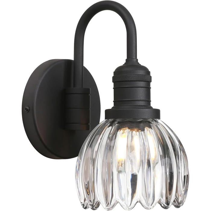 Applique murale industrielle vintage col‑de‑cygne support E27 abat‑jour en verre tulipe à une lampe pour intérieur.