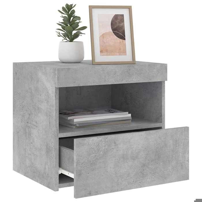 Tables de chevet avec lumières LED 2 pcs gris béton 50x40x45 cm_2 ans garantie_87975