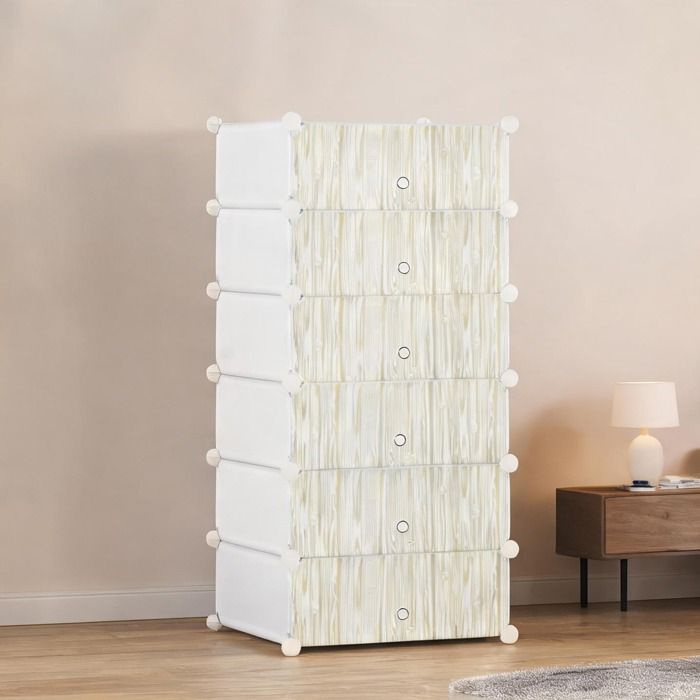 Meuble de rangement modulable 6 cubes en PP blanc système anti-basculement 49 x 36 5 x 108 cm