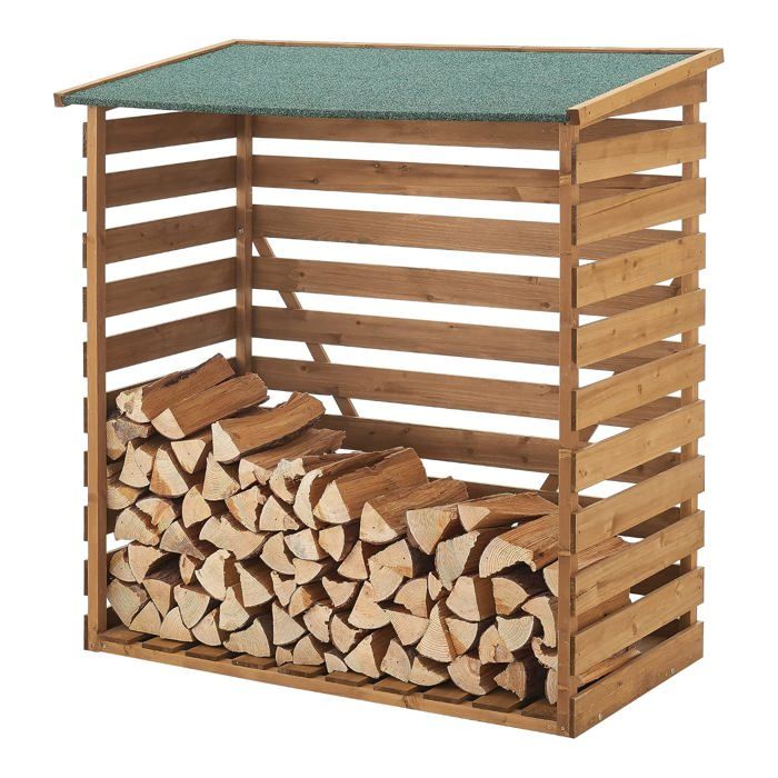 Abri-bûches extérieur sapin toiture bitumée range-bûches robuste 123 x 116 x 64 cm pour bois de chauffage finition verte