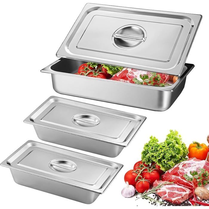 Lot De 3 Bac Inox Alimentaire Récipients en Acier Inoxydable avec Couvercle Plats à Four en Acier Inoxydable 5 x 17 5 x 6 5 cm