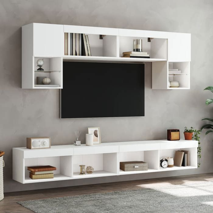 Magnifique Meuble TV avec lumières LED blanc 100x30x30 cm - design polyvalent - pour maison - Blanc 12.25 kg 2026_838591
