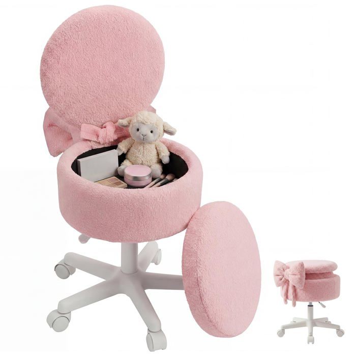Tabouret de maquillage pliant avec rangement pivotant à 360° chaise de maquillage réglable en hauteur avec roulettes