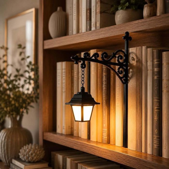 Lampe bibliothèque LED Book Nook vintage - Serre livres intégré et lanterne suspendue Éclairage LED blanc chaud