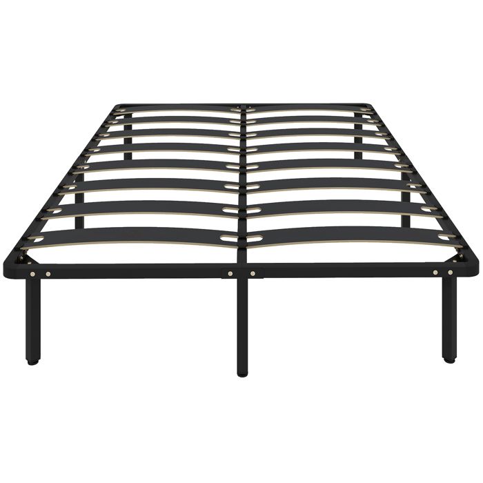 Cadre de lit 140 x 190 cm lit 2 personnes avec sommier à lattes en bois massif et pied avec rangement au-dessous noir Cadre de lit 140 x 190 cm lit 2 personnes avec sommier à lattes en bois massif et pied avec rangement au-dessous noir