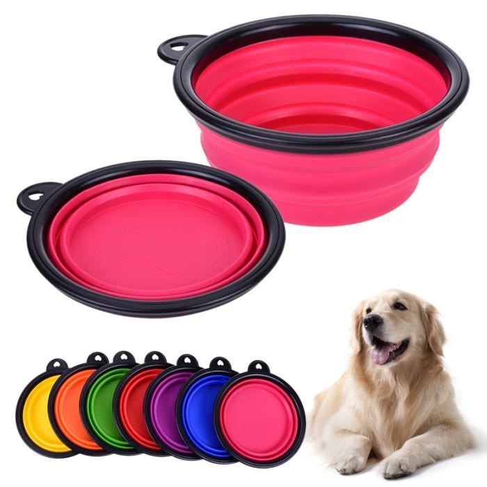 Gamelle pliable portable pour chien - bol étanche repas/eau avec porte-bouteille en silicone et mousqueton (rose) Gamelle pliable portable pour chien - bol étanche repas/eau avec porte-bouteille en silicone et mousqueton (rose)