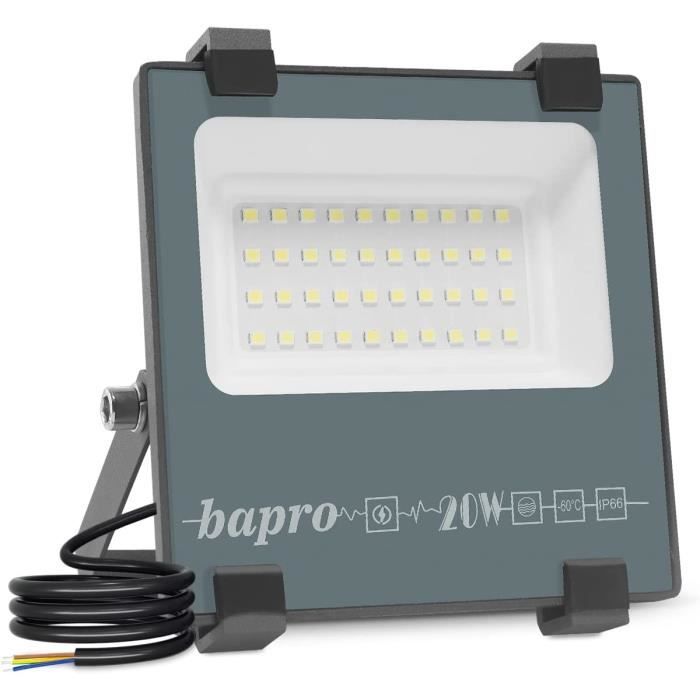 2 Pack Projecteurs LED Extérieur 20W - 2000LM, IP66, Blanc Froid 6000K - Pour Jardin, Garage, Cour