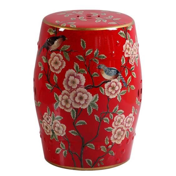 Tabouret de jardin en céramique avec fleurs rouges fait main Aria D30 x H 45 cm - Fine Asianliving