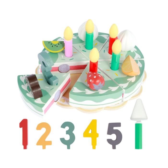 24pcs gâteau d'anniversaire en bois semblable à un jouet de jeu d