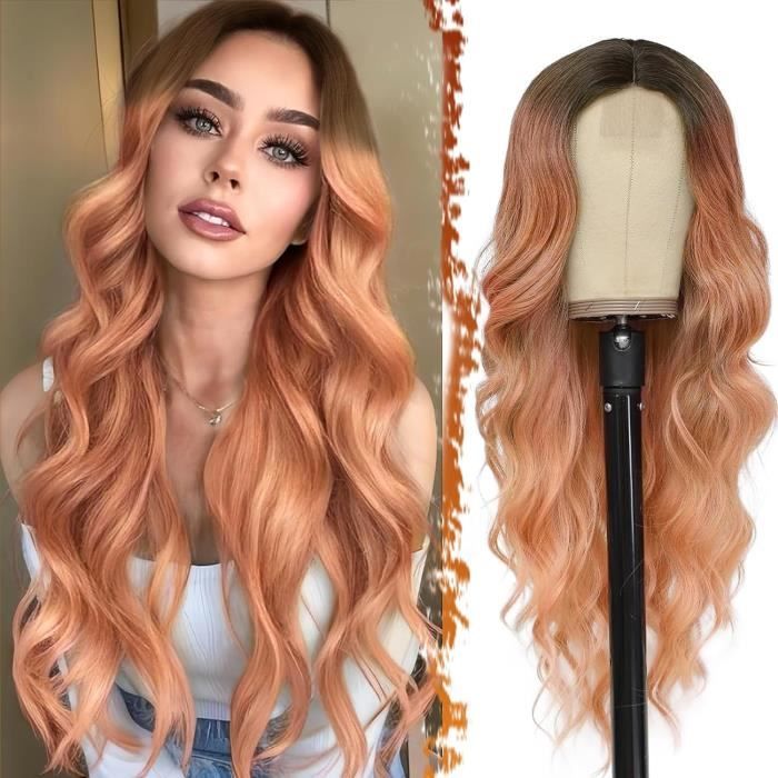 Perruque Rose Ondulée Mi-longue Avec Frange - Synthétique, Bonnet Moyen, Neuf étiqueté