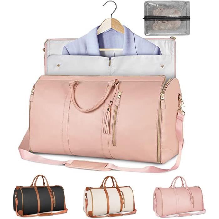 Sac à vêtements de voyage, sac de sport pour femme en cuir PU avec  compartiment à chaussures, sac de voyage imperméable (rose)
