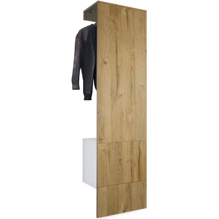 Vladon Vestiaire Garderobe Carlton Set 5 Corps en Blanc mat - Panneau portemanteau en Chêne Nature Vladon Vestiaire Garderobe Carlton Set 5 Corps en Blanc mat - Panneau portemanteau en Chêne Nature