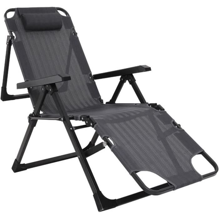 Surdimensionné Zero Gravity Patio Lounger Chaise Chaise pliante Chaises longues Dans Jardin & Extérieur Fauteuil inclinable Plage Prend En Charge 200kg Avec Coussins (Color : Black