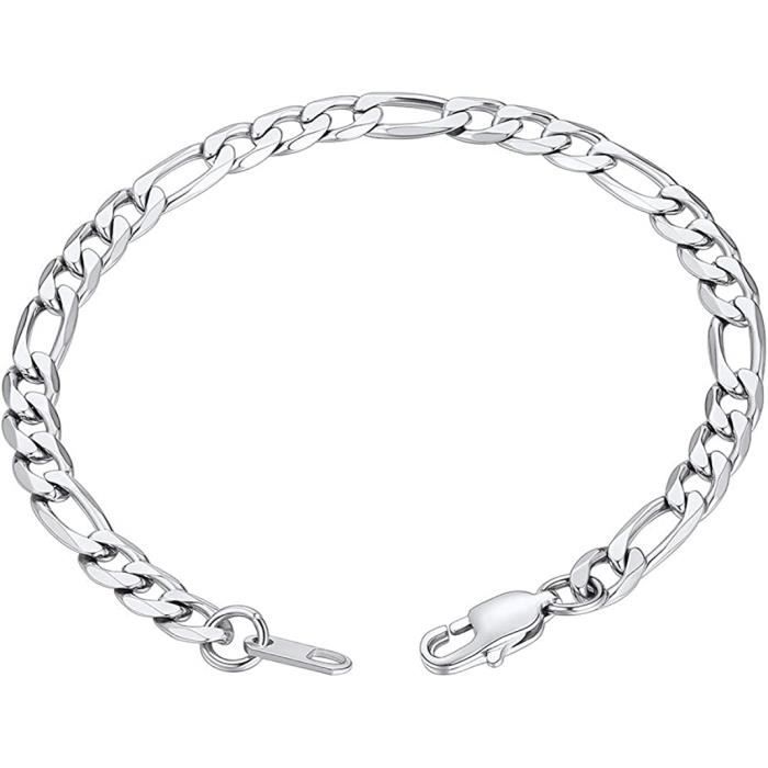 Bracelet Homme Acier Lot De 2 Bracelets Homme Acier Inoxydable - Chaîne Cubain Argenté Et Noir - 19/21/23 Cm - Cadeau Homme élégant Accessoire Fashion Masculin