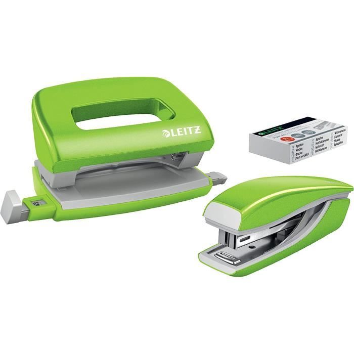 Set Agrafeuse Et Perforateur Leitz WOW - Mini Format, 10 Feuilles, Agrafes Incluses