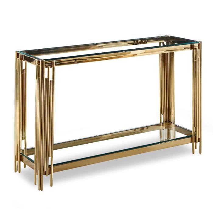 Console design en verre transparent et métal argenté ORIANA