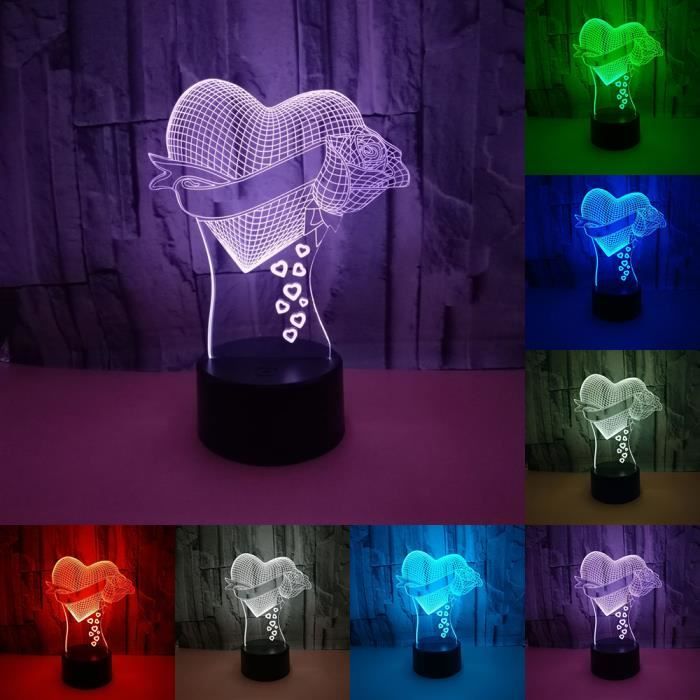 Télécommande 3d DEL Lampe de chevet touch Nuit Lumière 7 Couleur Changeante lampadaire liseuse hibou
