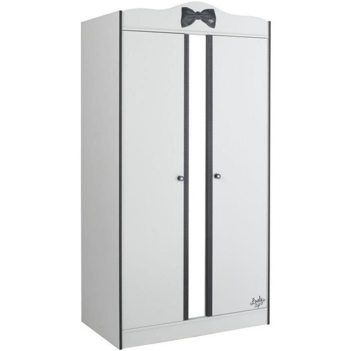 Armoire Moderne Pour Fille 98 Cm A 2 Portes Coloris Blanc Et Noir