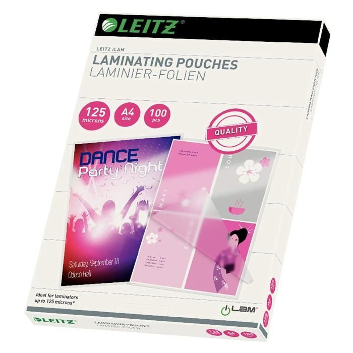 Leitz 33808 Paquet de 100 Pochettes de plastification à chaud 125 microns A4 Brillant & 74930000 Pochettes de plastification - Pack de 100 Transparent, Brillant, A5 Matériau Épais de 125 Microns Leitz 33808 Paquet de 100 Pochettes de plastification à chaud 125 microns A4 Brillant & 74930000 Pochettes de plastification - Pack de 100 Transparent, Brillant, A5 Matériau Épais de 125 Microns