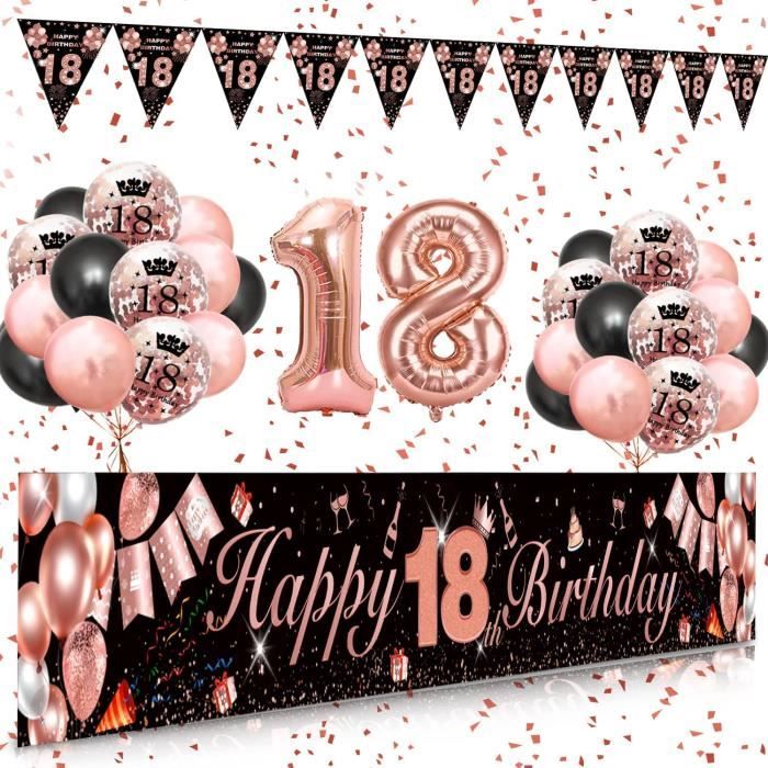 Deco Anniversaire 18 Ans Or Rose Noir Pour Fille, Decoration