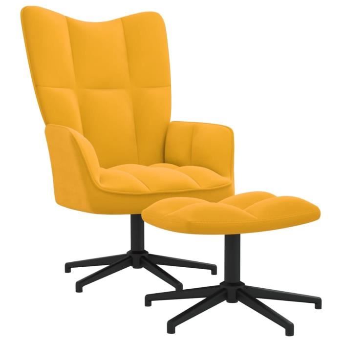 233NEUF® CHIC Fauteuil Relaxation de Salon JOLI - Chaise Fauteuil TV Scandinave avec repose-pied Jaune moutarde Velours