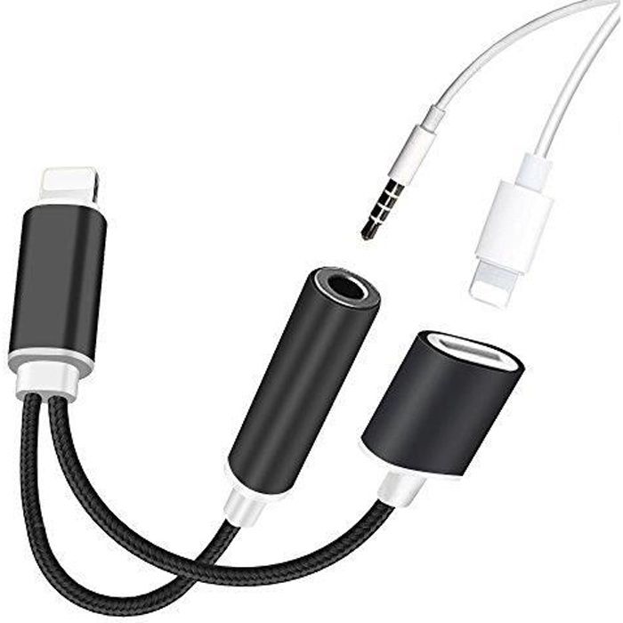 Cable Double Adaptateur charge Lightning Audio prise jack 3.5mm Noir  chargeur pour iPhone 8 - Marque Yuan Yuan - Cdiscount Informatique