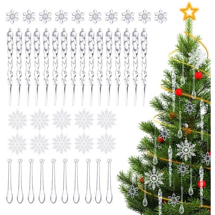 20 Stalactites De Noël Transparentes à Suspendre - 16,5 Cm, Avec Corde - Décoration Sapin Glacée - 2