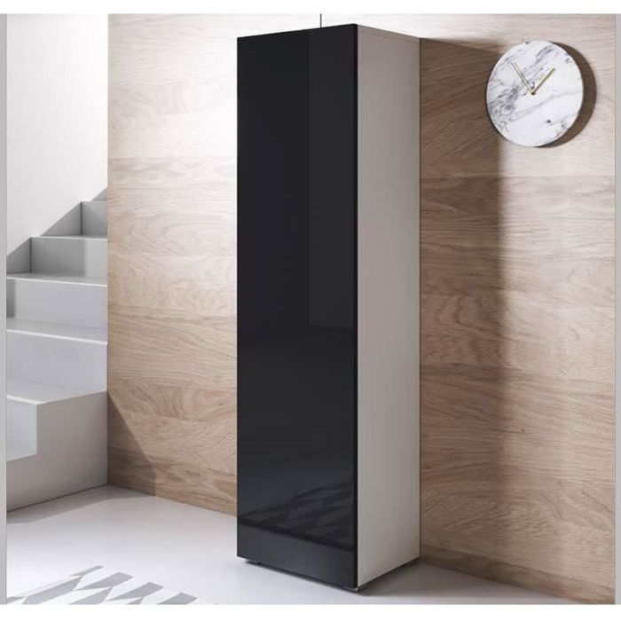 Design Ameublement - Armoire Murale LUKE V4 Sur pieds plastique - 1 porte - Blanc et Noir Brillant - 40x167x29cm